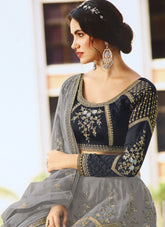 Heavy Butterfly Net Lehenga Choli in Grey